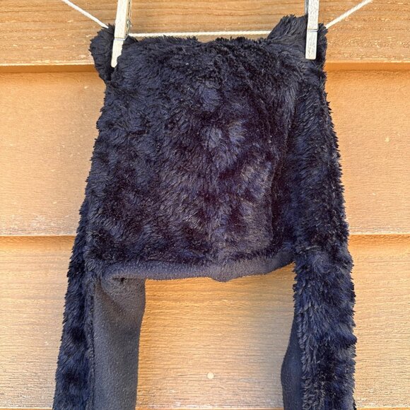 Kids Black Bear Hat With Attached Mittens Plush Fleece Animal Design Warm Winter - Picture 10 of 12